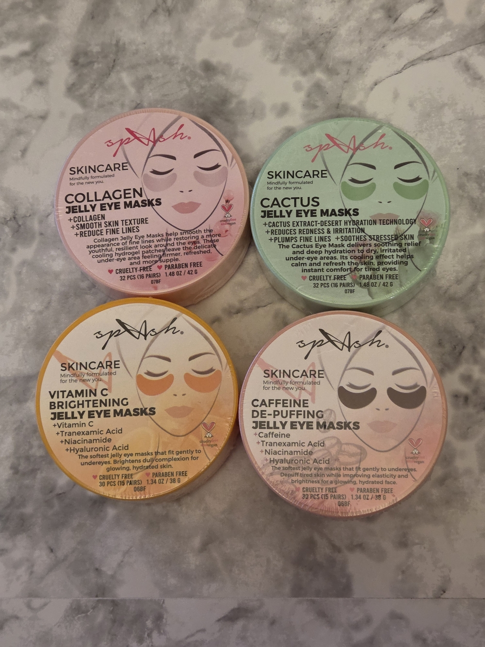 splash Skincare Assorted Jelly Eye Masks – Pink, Green, Orange, Light Pink